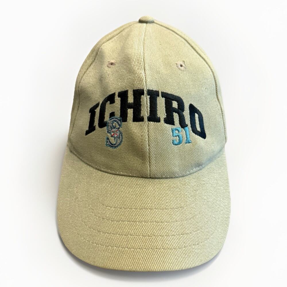 Vintage Drew Pearson Men Beige Ichiro Suzuki Mariners#51 Embroiderd Hat Cap